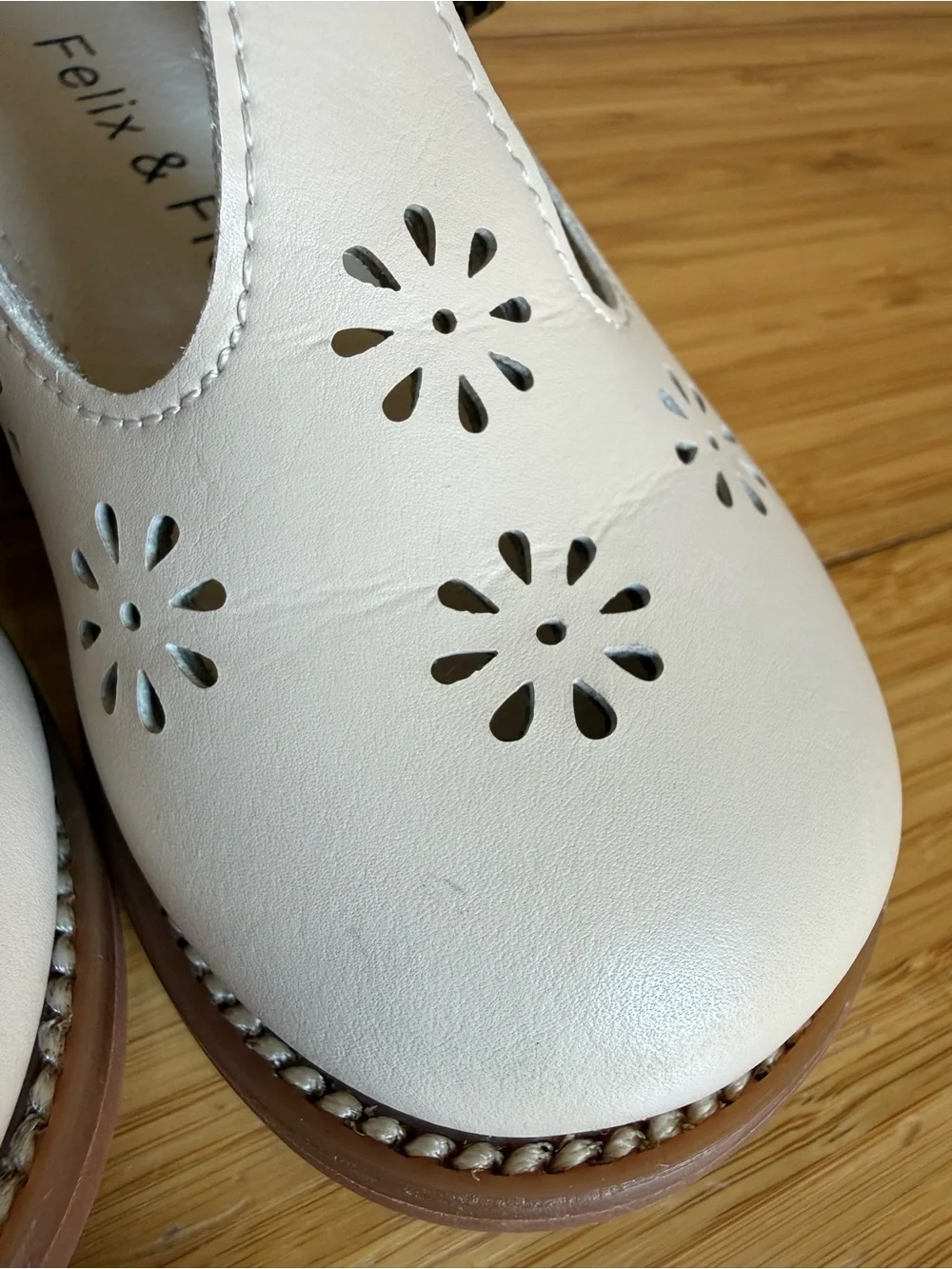 Felix & Flora Cream Mary Jane Floral Cutout Dress Shoes for Kids
